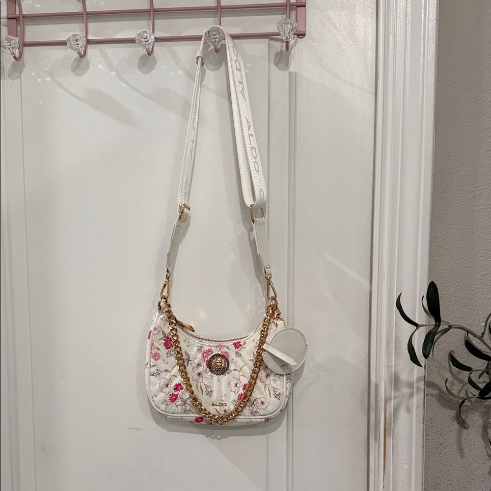 Aldo Floral Shoulder Bag with Gold Chain